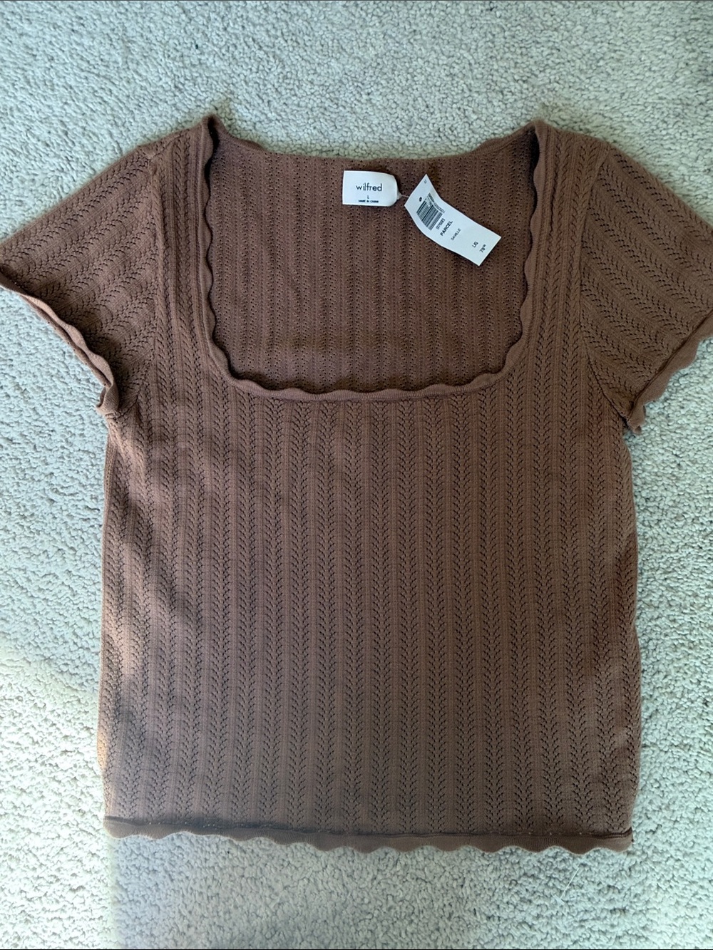 Wilfred Brown Scallop-Edge Parcel Saville Knit Square-Neck Top - NWT